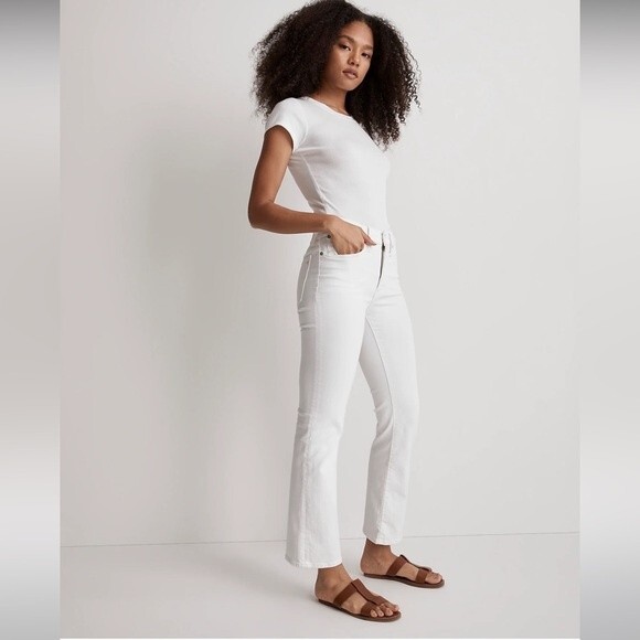 Madewell NWT Tall Kick Out Crop Jeans 33T Mid Rise Ankle Length in Pure White - Picture 3 of 9